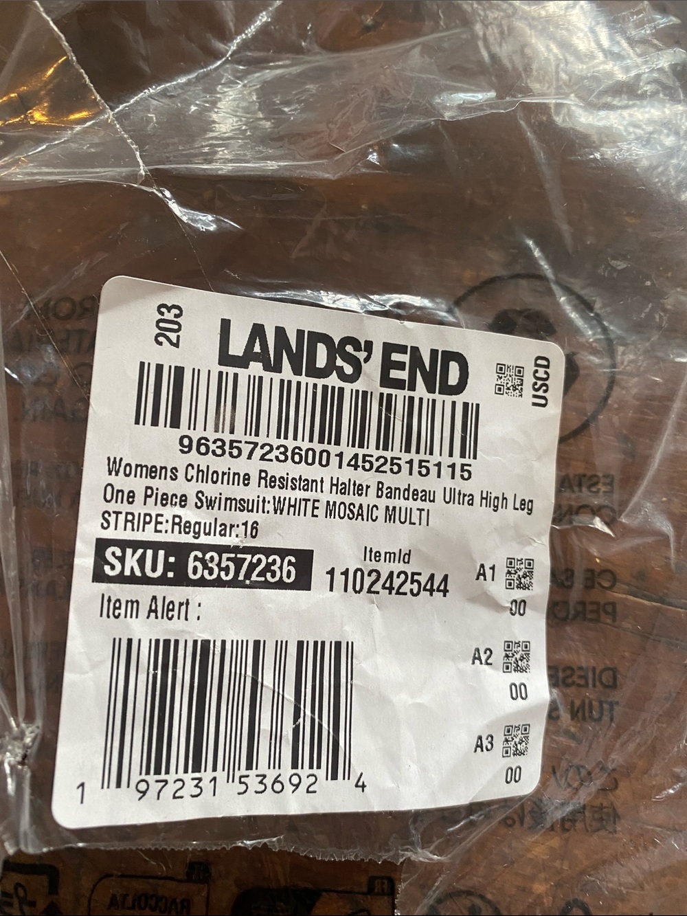 Lands' End Blue and Yellow Patterned womans One-Piece Swimsuit - Picture 6 of 6